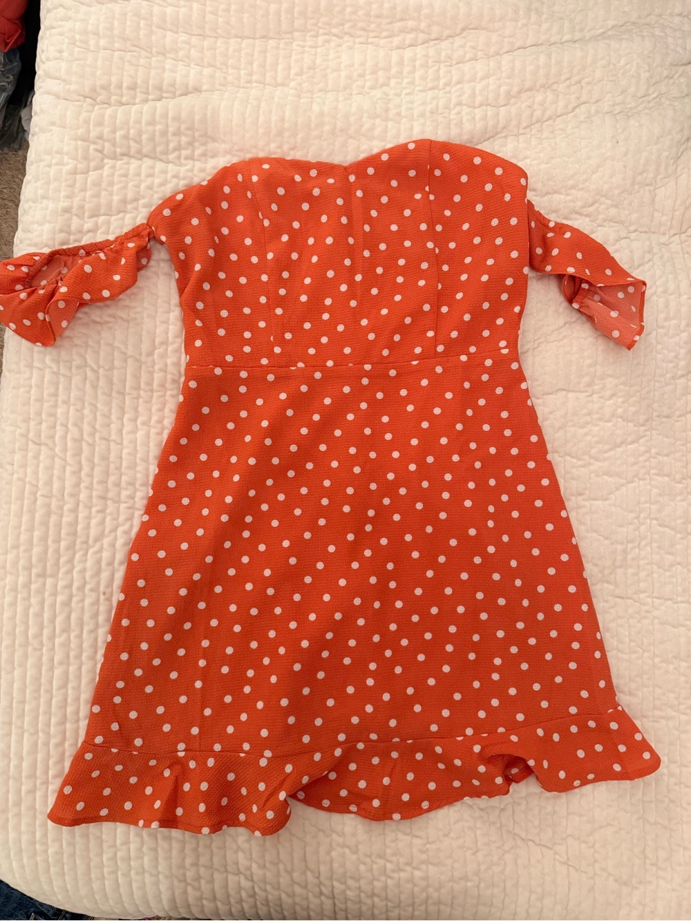 Orange Polka Dot Off-Shoulder Dress